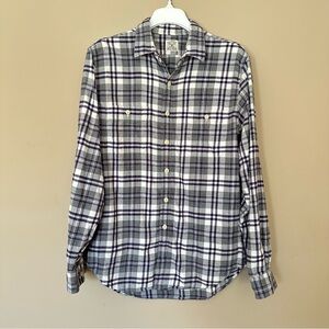 J Crew Vintage Men’s M 100% Cotton Plaid Flannel Long Sleeve Shirt Purple Gray